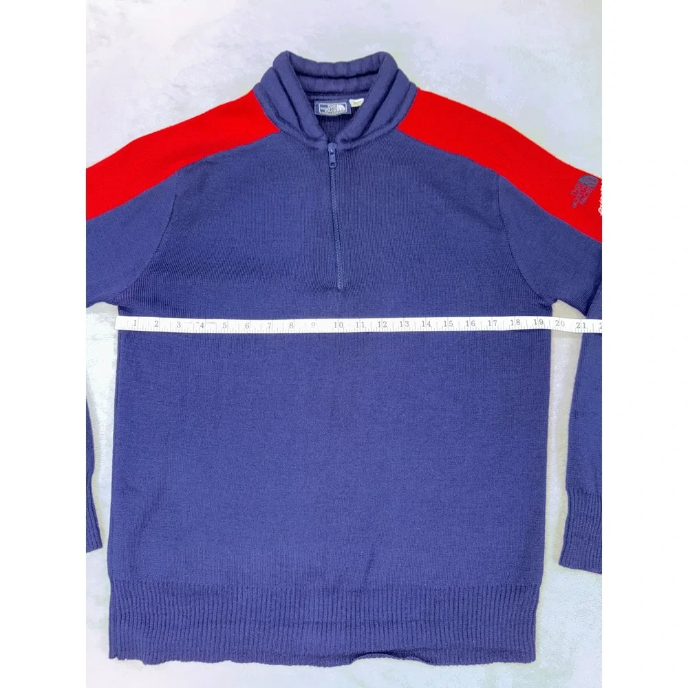 Vintage The North Face Extreme Quarter Zip Knit Sweater Navy Red Mens M
